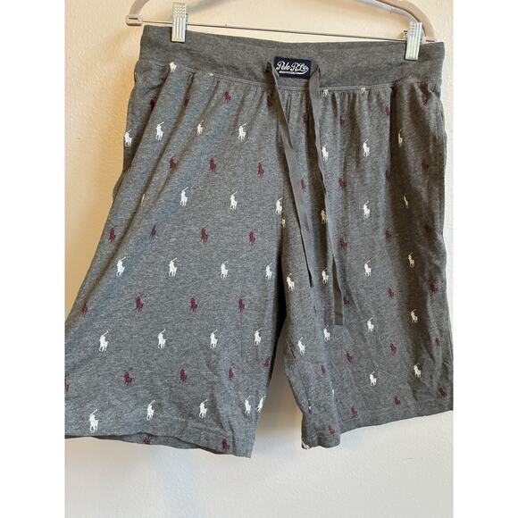 Polo Ralph Lauren Mens Med 100% Cotton Gray Sleep Shorts AOP Pony Logo MSRP $50 - Picture 9 of 11